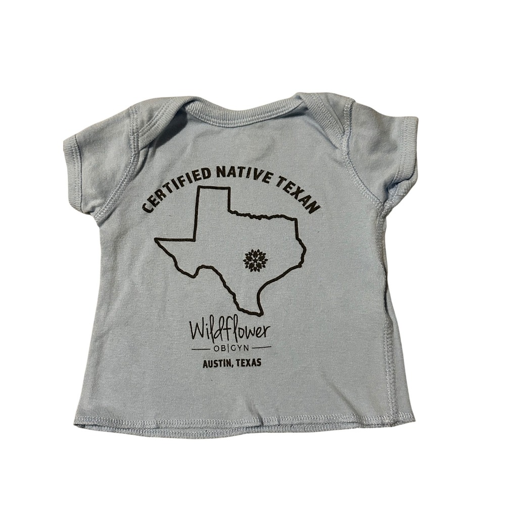 Certified Native Texan Wildflower OBGYN Austin Texas Baby blue shirt